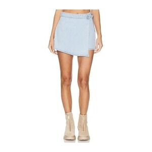 ROLLA'S Luna Denim Wrap Skort Size 30 Side Zip Buckle Mini Skirt Light Wash